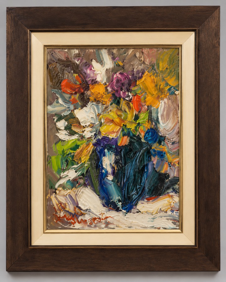 Framed floral painting by a local artist displayed inside Villa Hola Agung