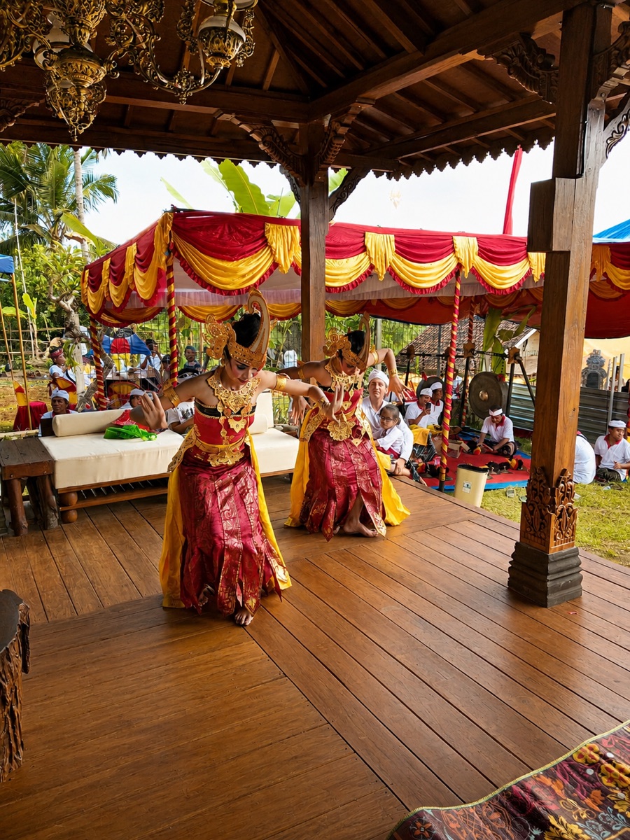 Traditional dance and colour in the Joglo, connecting visible and invisible Bali